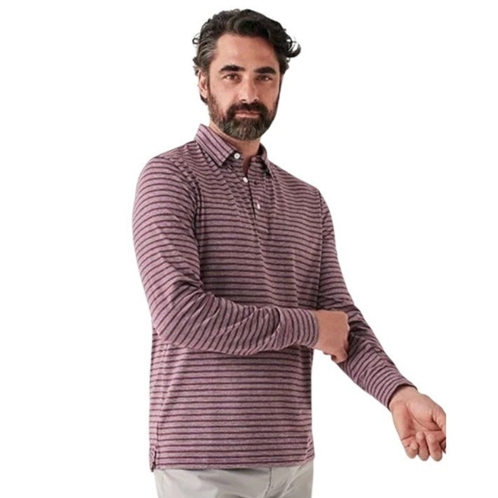 Faherty Mens XXL Burgundy Stripe Long Sleeve Movement Polo NWT Stretch $118